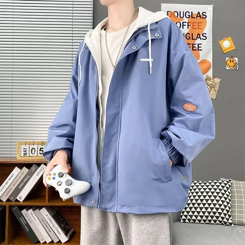 سترة رجالية بغطاء للرأس وأكمام طويلة، سترة واقية كاجوال للربيع والخريف، معطف خارجي خفيف الوزن، سترة بغطاء للرأس بسحاب ملابس الشارع #5