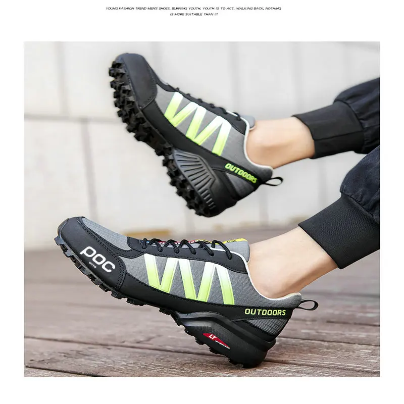 Green Moto POC Men MTB Cycling Shoes Lace-up Luminous Waterproof Bicycle Shoes Motorcycle Shoe Fashion Hiking Sneakers Male 2023