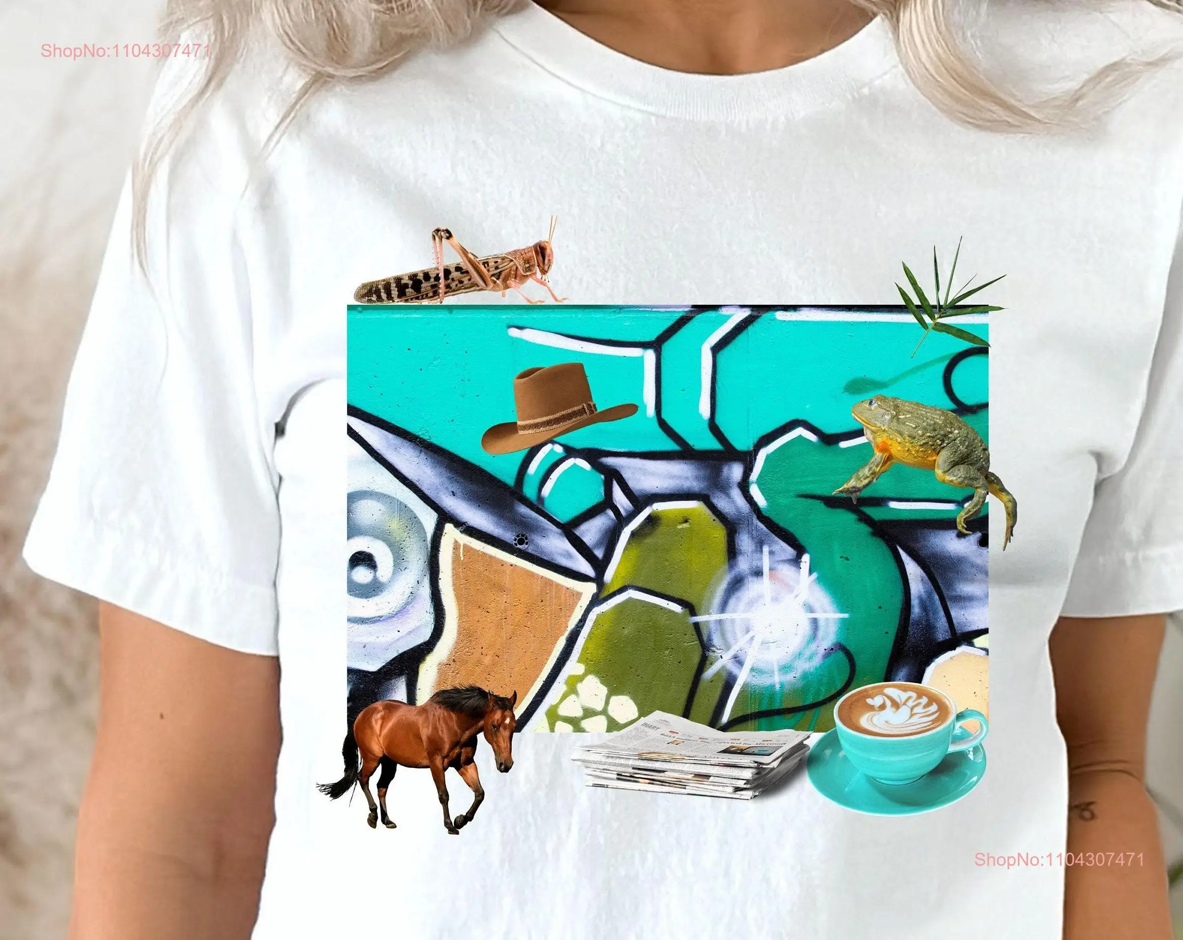 Maximalist Collage T Shirt Abstract Art with Graffiti Vibe Photos and s Quirky Exciting New Style Unique