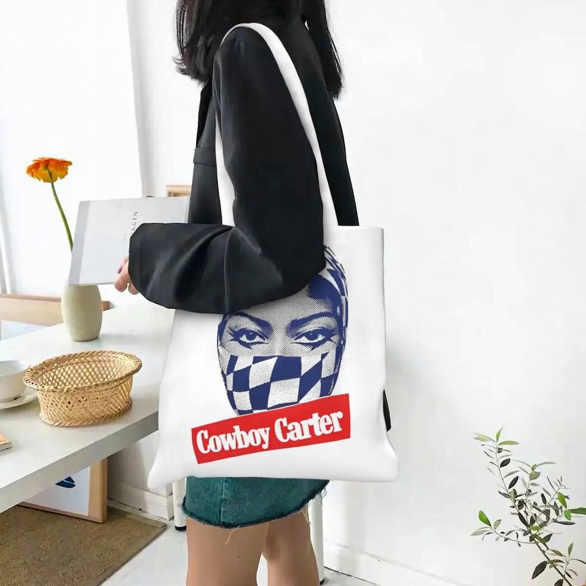 Cowboy Carter, Beyonce, Halftone Effect Classic T-Shirt 5502440982.4121 Canvas Tote Handbag Grocery Bags Shopper Bags for Women