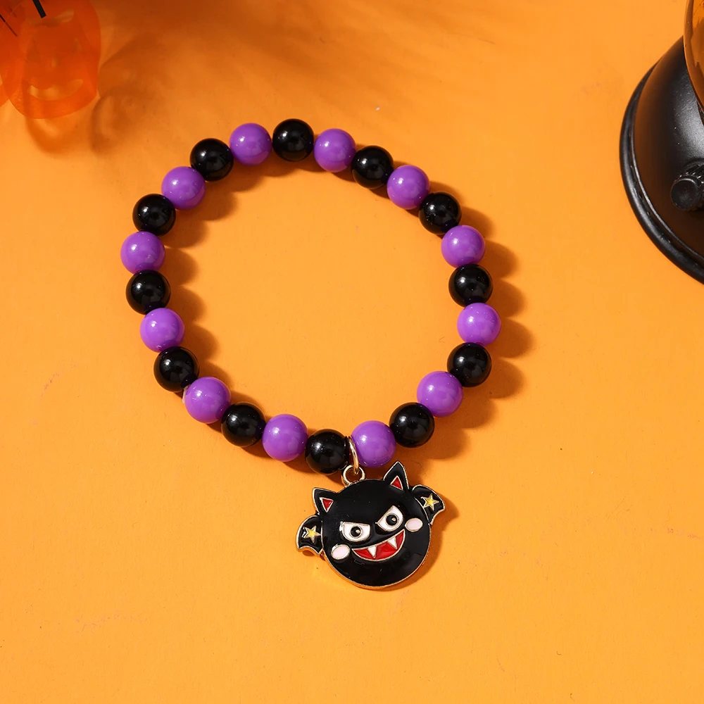 Aihua Gruselige Halloween Fledermaus Spinne Kürbis Armbänder für Frauen Männer Hip Hop Perlen Armbänder Halloween Schmuck Geschenke – Detail 6