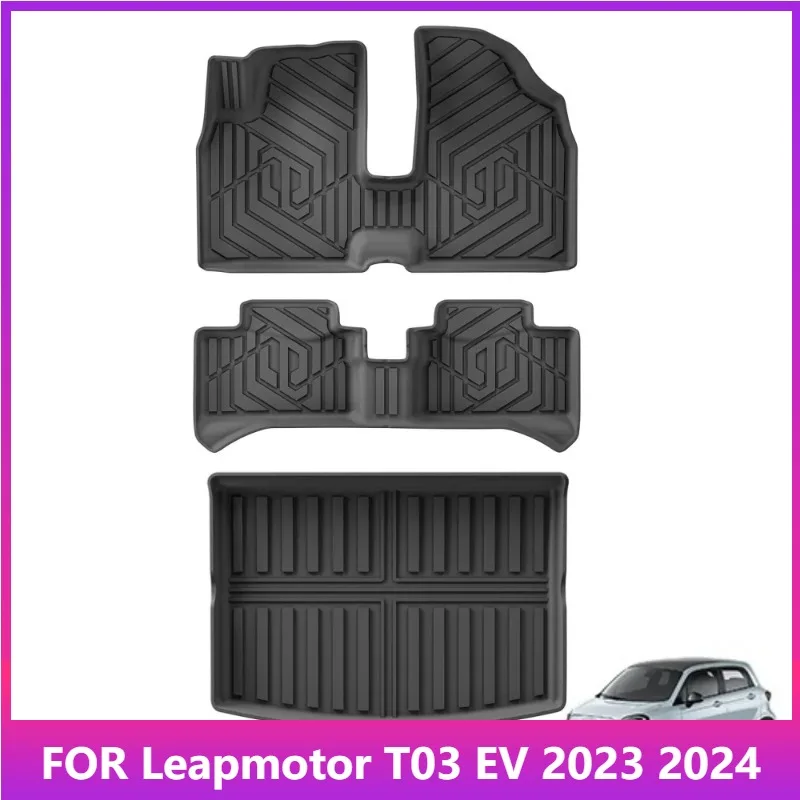 

Для Leapmotor T03 EV 2023 2024, автомобильные коврики, коврик в багажник, TPE, 3D коврик для ног, лоток без запаха, черный
