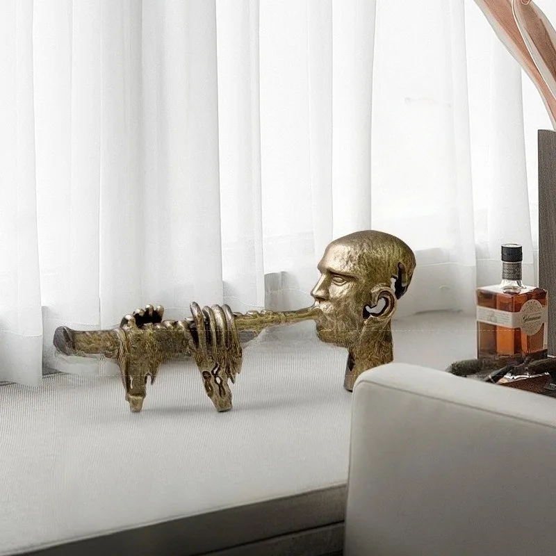 Modern Art Player Flute Figurine Luxury Creative Sculptures Living Room Novel Vintage Sculptures Aesthetic Room Decoration