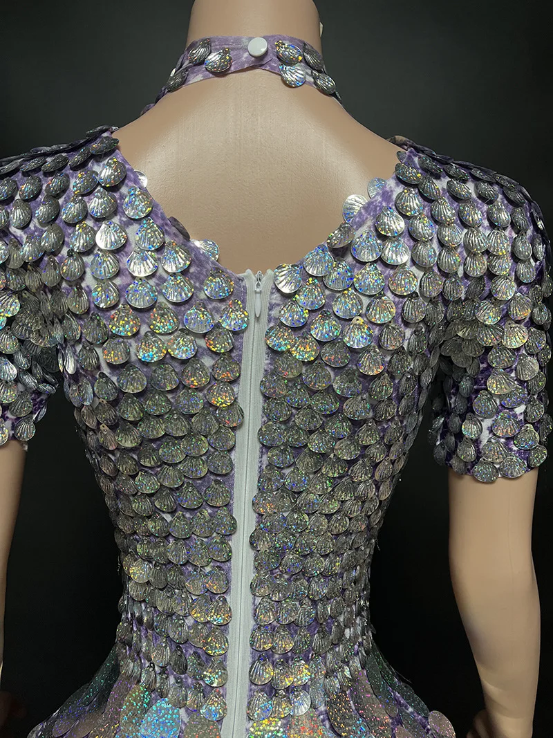 Costume New Shining Purple Round Sequins Waist Design Zipper Short Gala Party Evening Dress Women Dresses For Party And Wedding