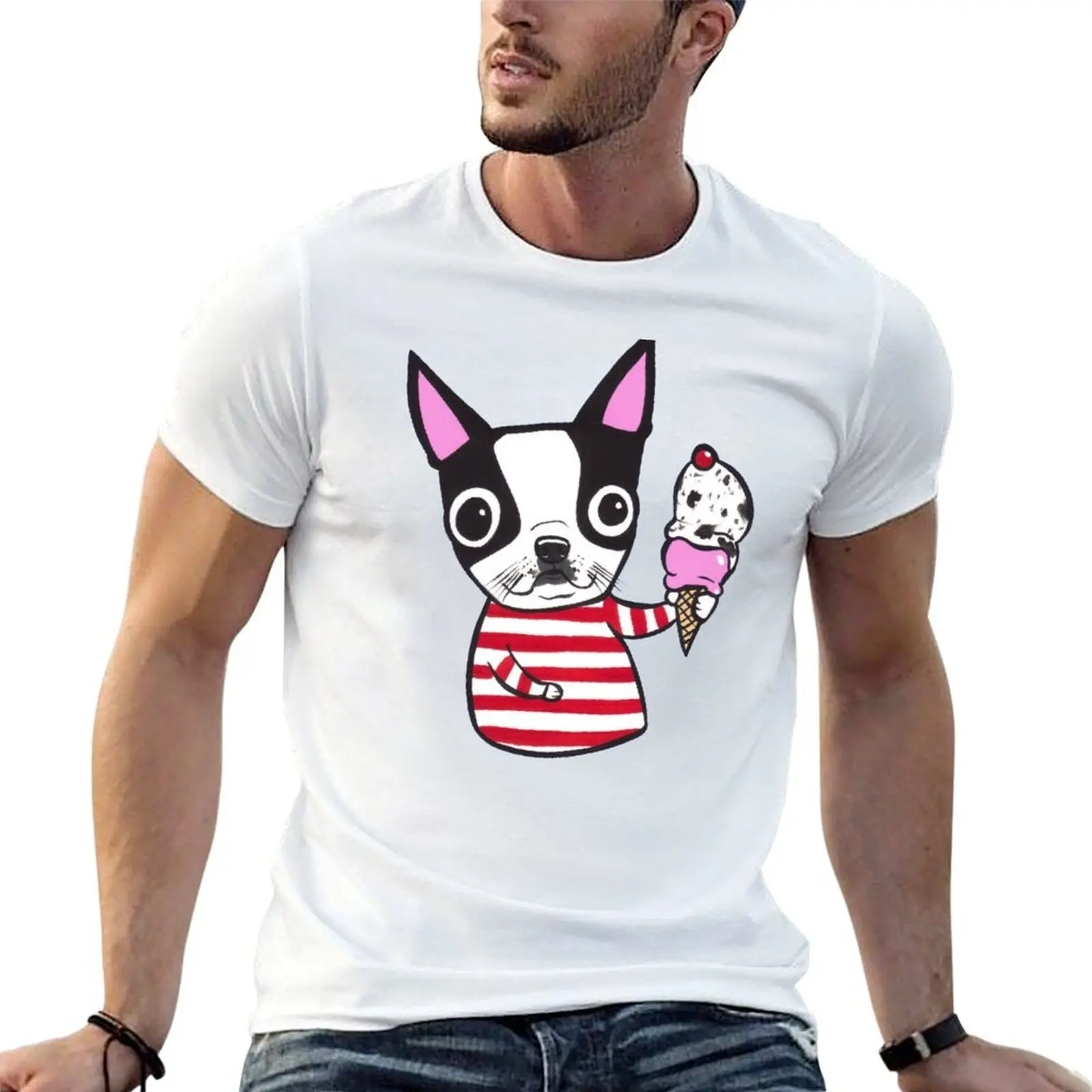 

Boston Terrier Ice Cream T-Shirt t shirts cotton 100% man t shirt cotton high quality T-Shirt