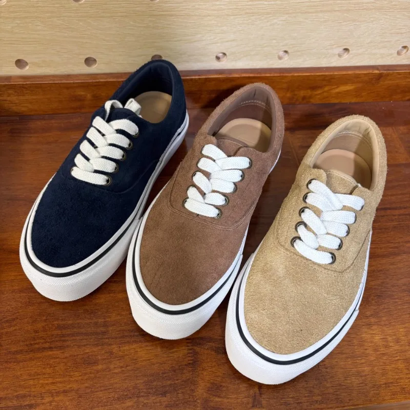 

New Design Men Casual Shoes Thick Sole Sneakers Flats Cow Suede Low Top Vulcanized Shoes Youth Street Skateboarding Shoes