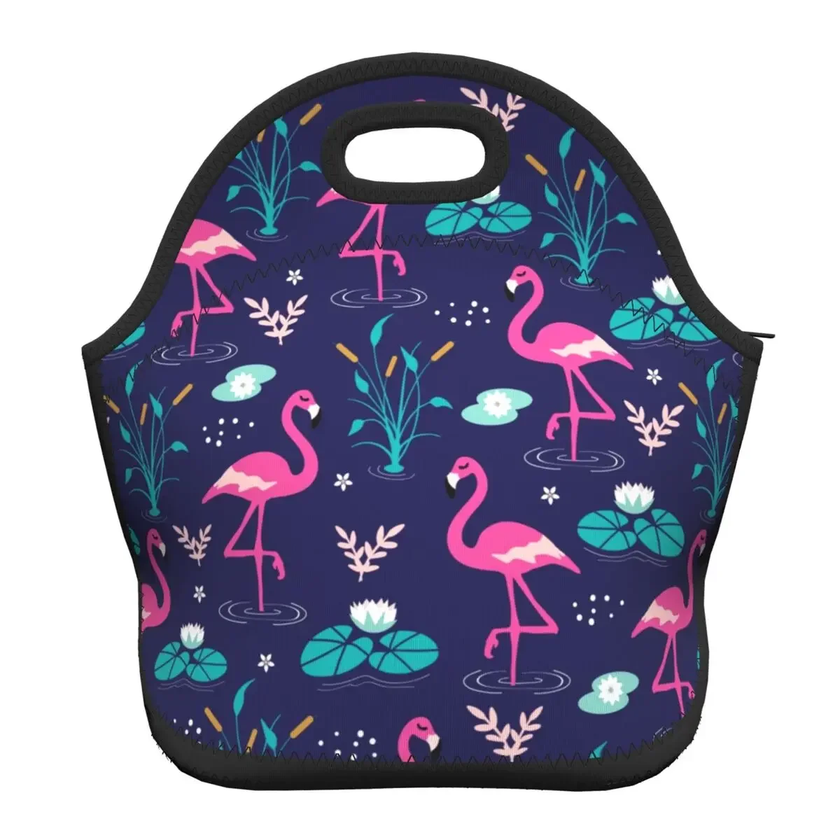 Custom Cute Flamingo Seamless Pattern Neoprene Lunch Bag for Men Women Warm Cooler Insulated Lunch Box for Kids School Children