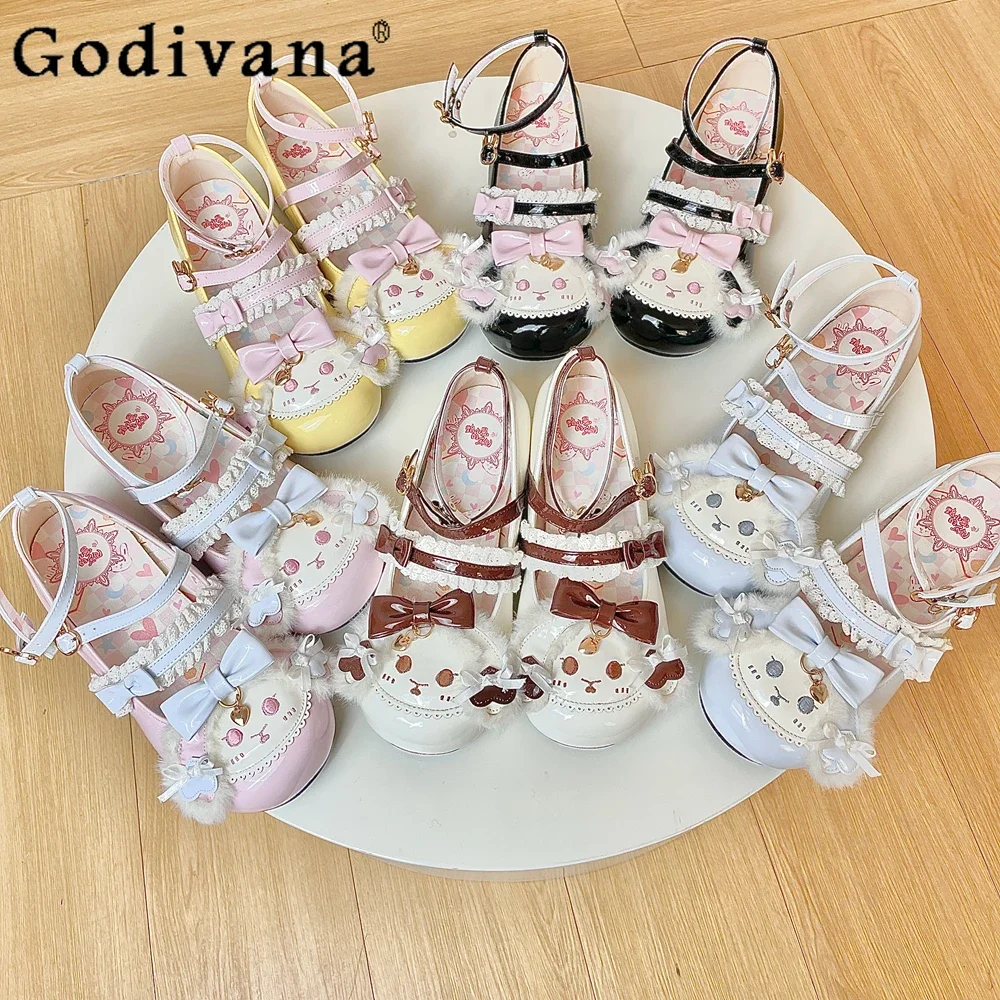 

Sweet Girl Cute Rabbit Doll Original Cute Lolita Single Shoes Low Heel Round Head Bow Lolita Jk Student Women's High Heel Shoe