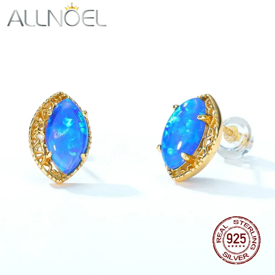 

ALLNOEL Solid 925 Sterling Silver Blue Marquise Opal Stud Earrings for Women Synthetic Gemstone Vintage Anniversary Gift Jewelry