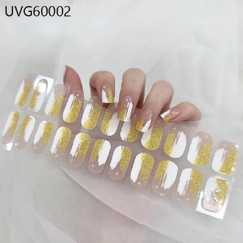 22Tips Purple Semi Cured Gel Nail Stickers UV/LED Baking Lamp Gel Nail Polish Wraps Glitter Chameleon Full Cover Gel Sticker