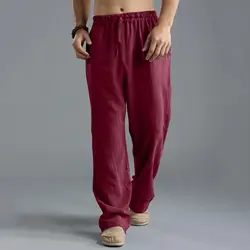 Pantalones informales de lino y algodón para hombre, pantalón transpirable de talla grande, Color sólido, ropa de calle deportiva para Fitness, S-5XL