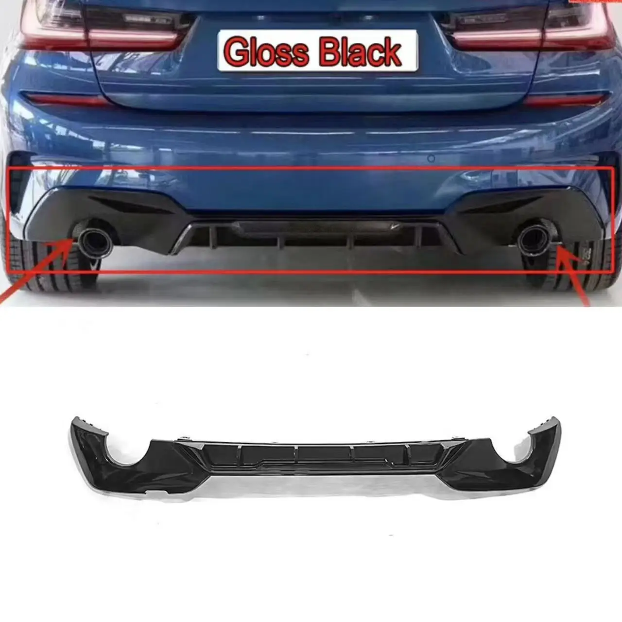 

For BMW 3 Series G20 2019-2022 MP Style Single Round Hole Rear Diffuser Splitter Lip Replacement PP Material Gloss Black