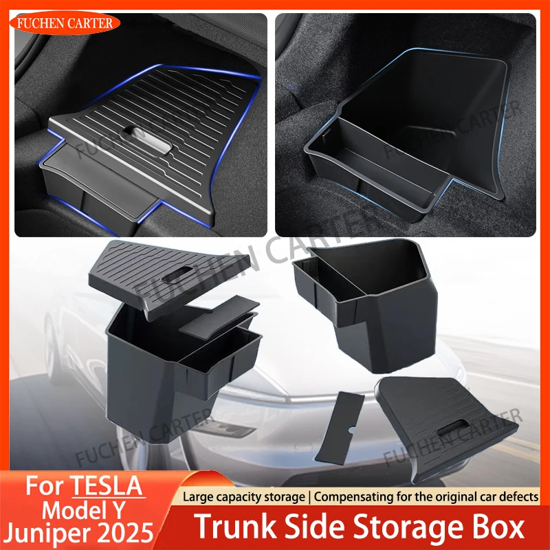 

For Tesla Model Y Juniper 2025+ TPE Car Trunk Side Storage Box Cover plate organizer Car trunk side storage box refit Accessorys