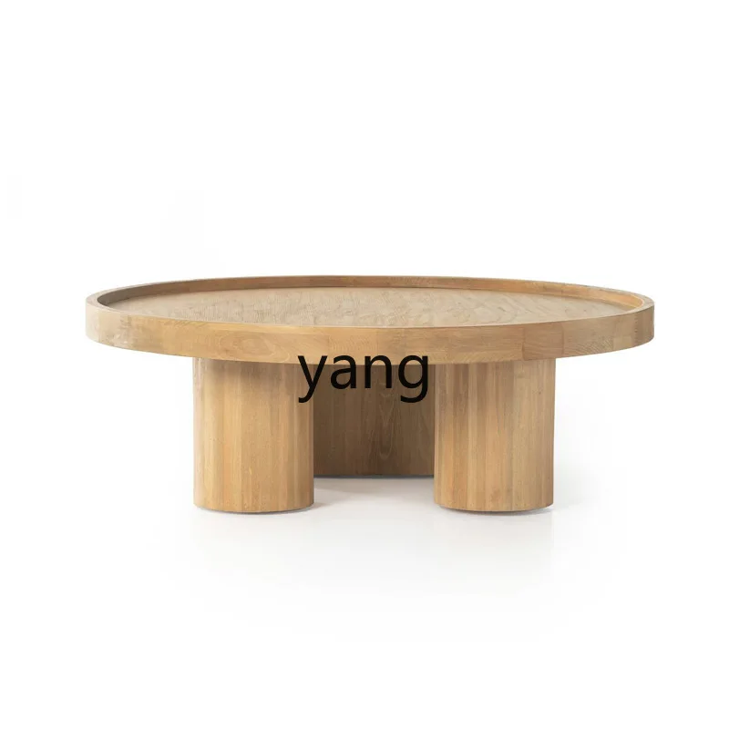 

xyy solid wood round coffee table medieval tea table wabi sanfeng living room small apartment round coffee table