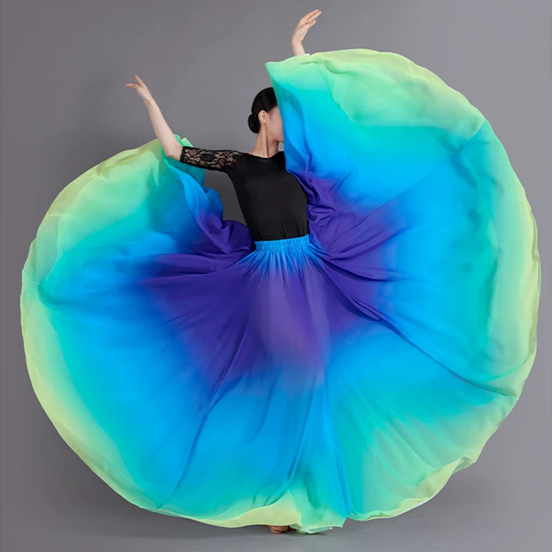 Gonna lunga spagnola che scorre di nuovo colore gonna di danza del ventre sfumata a 720 gradi gonna da sole per Costume da spettacolo di danza classica da donna