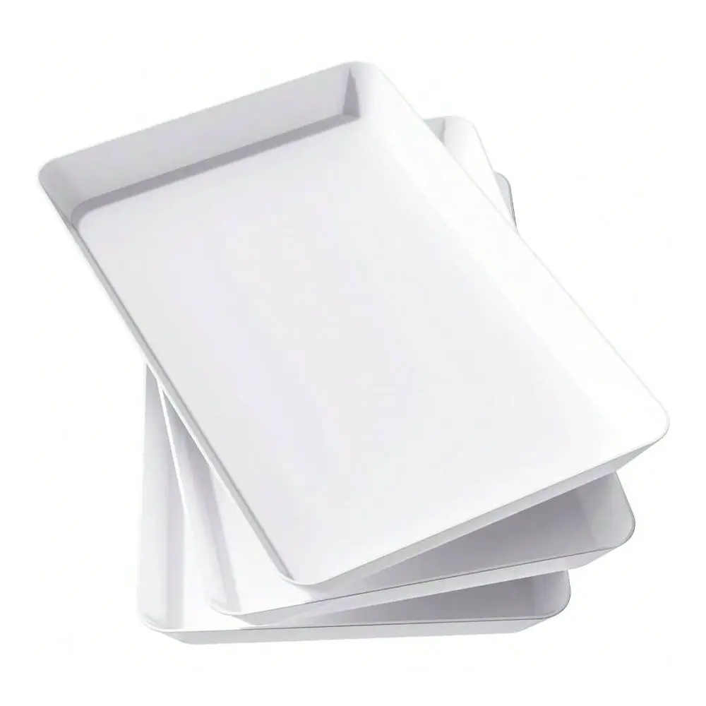 

Serving Tray Party Supplies, 15x 10 White Trays Serving Food, Reusable Large Platter Buffet, Fruit, Dessert, Snack, Veggie, Kit