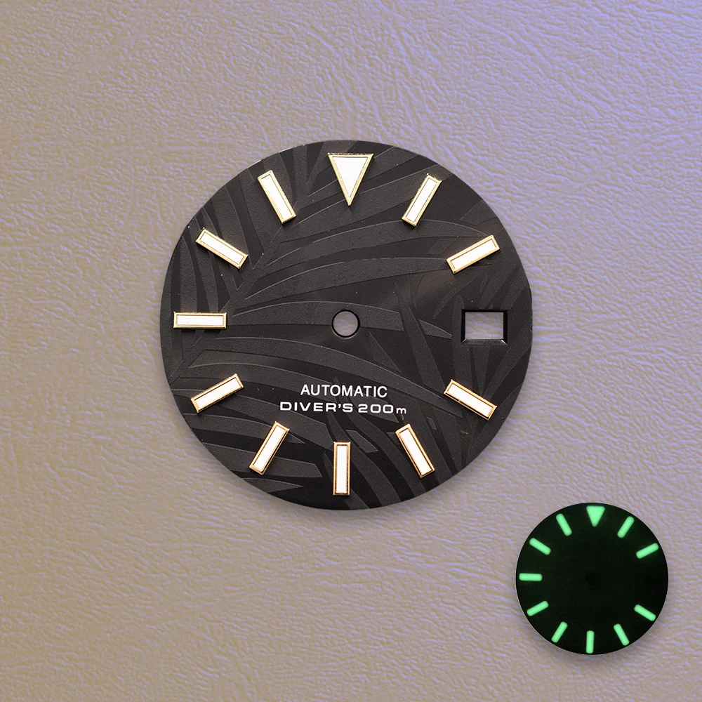 Sell Like Hotcakes 28.5mm S Logo 007/009 Leaf Black Dial Green Noctilucent Fit NH35/NH36 Movement Watch Modification Accessories