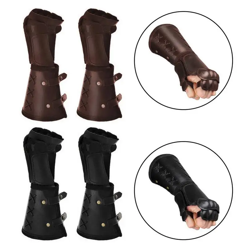 Guantes medievales largos de cuero Artificial, protector de muñeca vikingo Steampunk, guantelete vikingo Medieval, Cosplay, tirantes para brazos, novedad