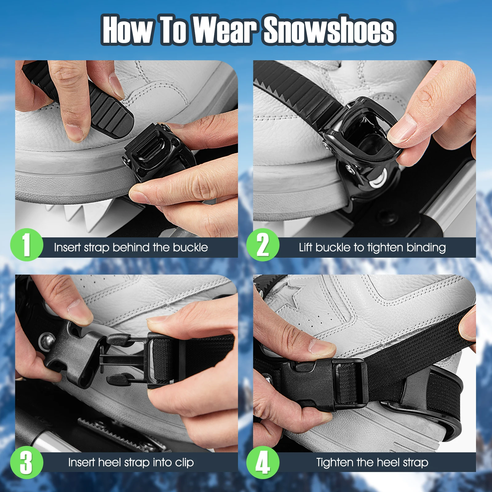 Obrázek 7: Versatile terén snowshoes sada, 53 cm sněžit obuv w/double-ratchet vázací systém, aluminium formulovat, treking poláci