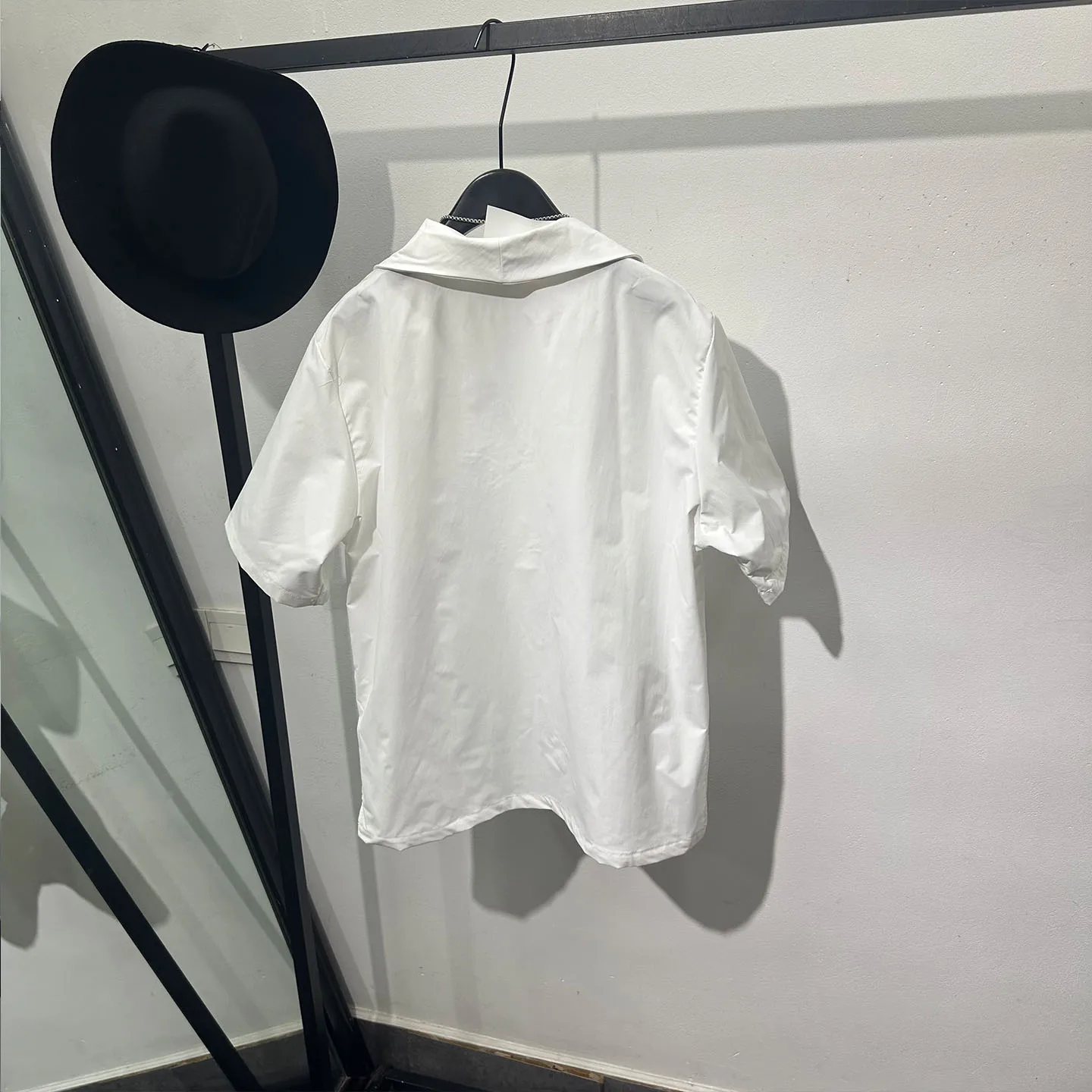 Fashionable Summer Casual Sailor Collar Short-Sleeved Shirt Men's Design Loose All-Match White Solid Color