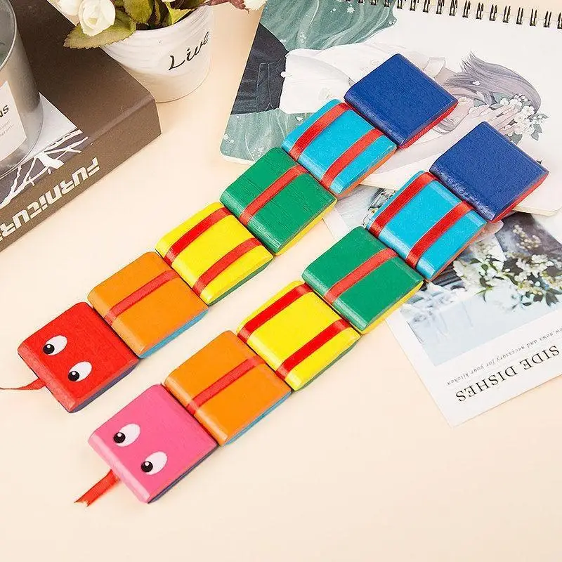Funny Wooden Rainbow Flip Snake Toy Magic Board Stress Relief Educational Toy Toddler Color Cognitive Flipping Visual Error Toys