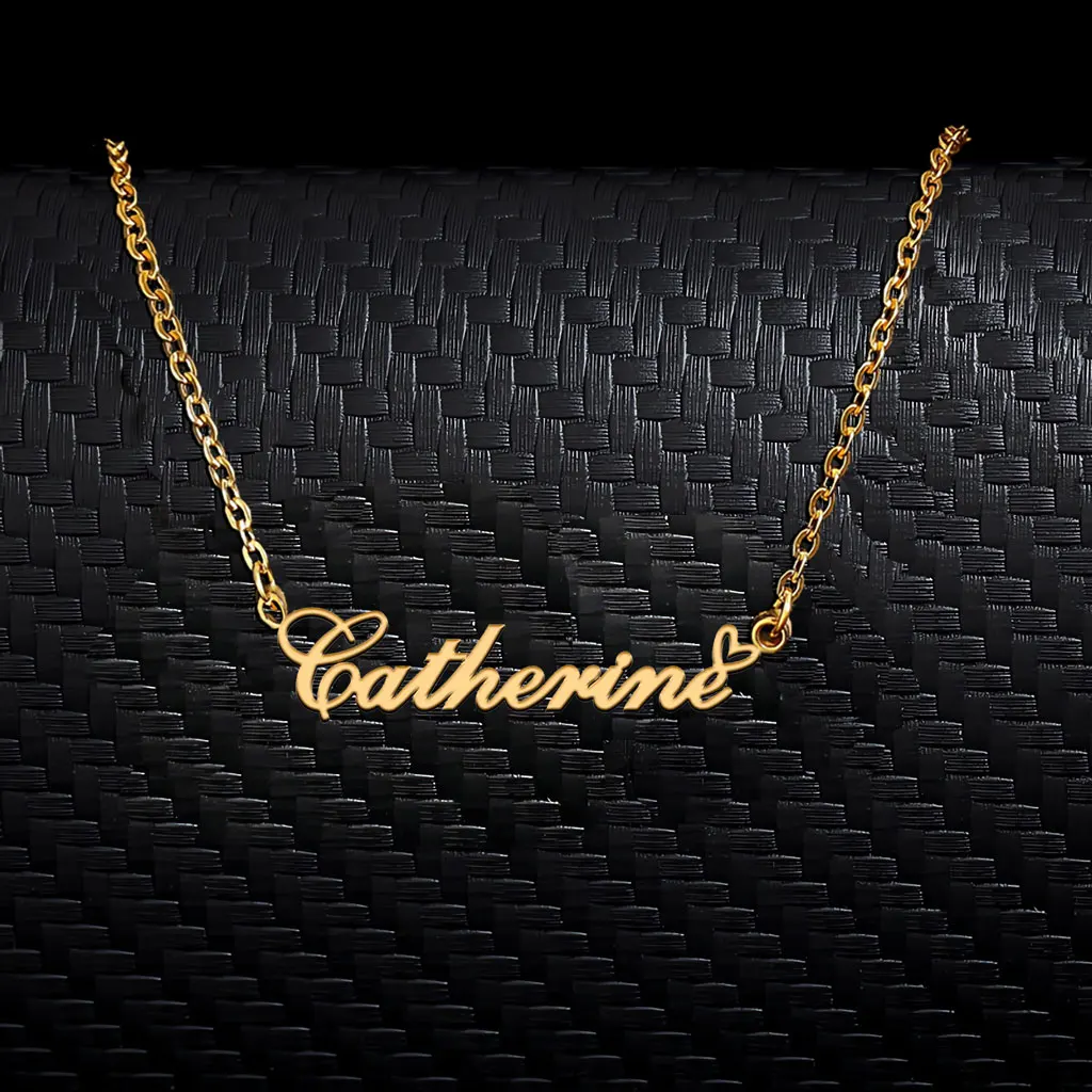 

AOLOSHOW Dainty Catherine with Heart Pendant Name Necklace for Women Stainless Steel Gold Plated Mother's Gift