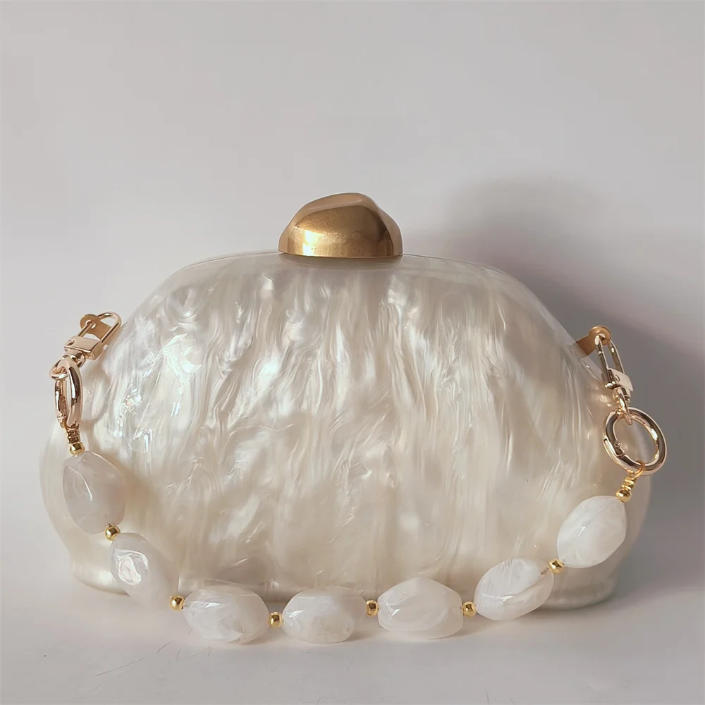 

Lady Wedding Bridesmaid Clutches Minaudiere Handbags Pearl Marble Beige Dumpling Acrylic Box Clutches Party Purse L Evening Bags