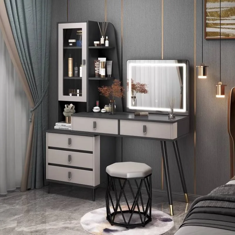 

European Drawer Vanity Table Dest Storage Simple Space Saving Makeup Vanity Desk Mirror Modern Coiffeuse De Chambre Furniture