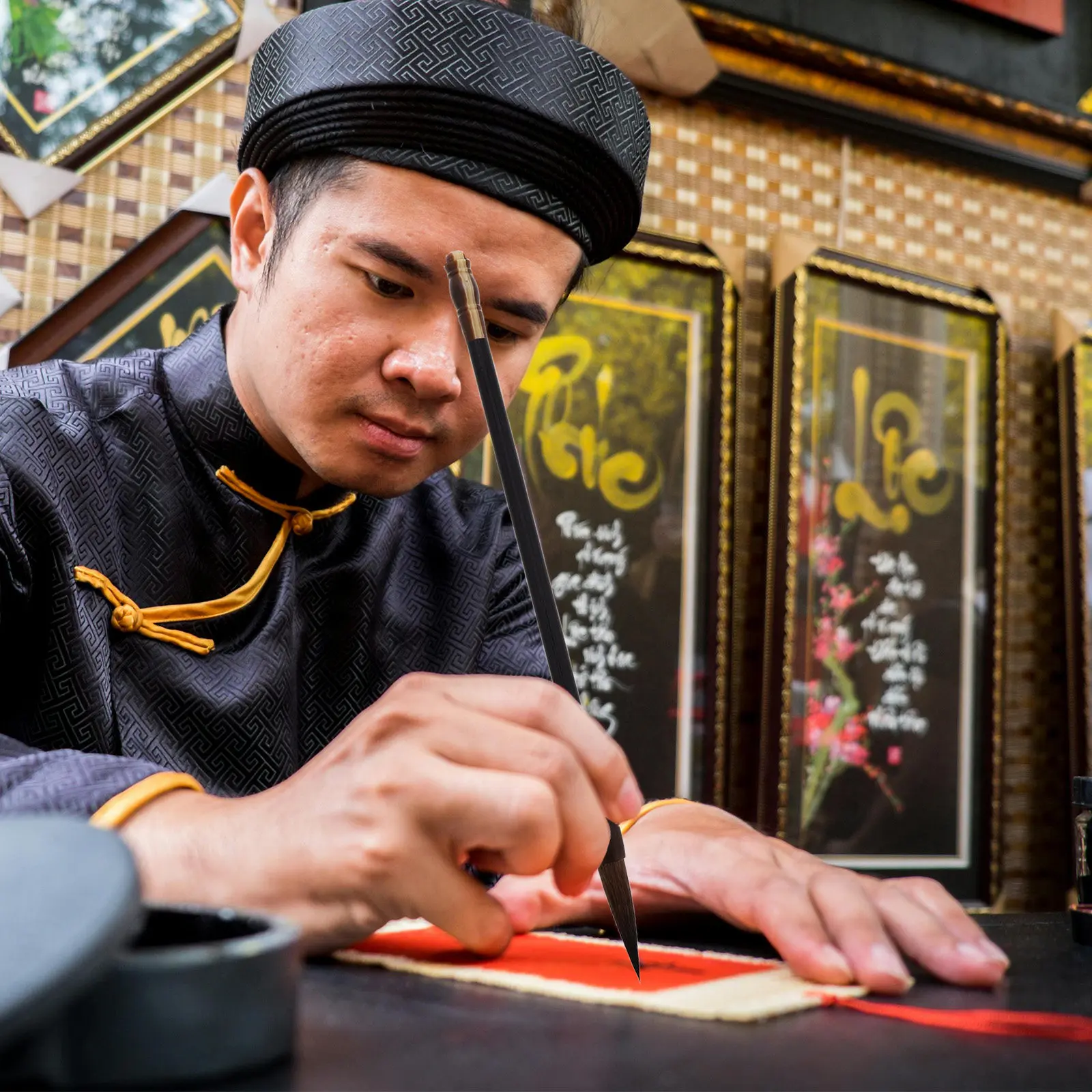 

Medium Size Chinese Calligraphy Brush Gray Tail Agate Wood Handle Beginners Friendly Sumi Brush for Painting Calligraphy Art