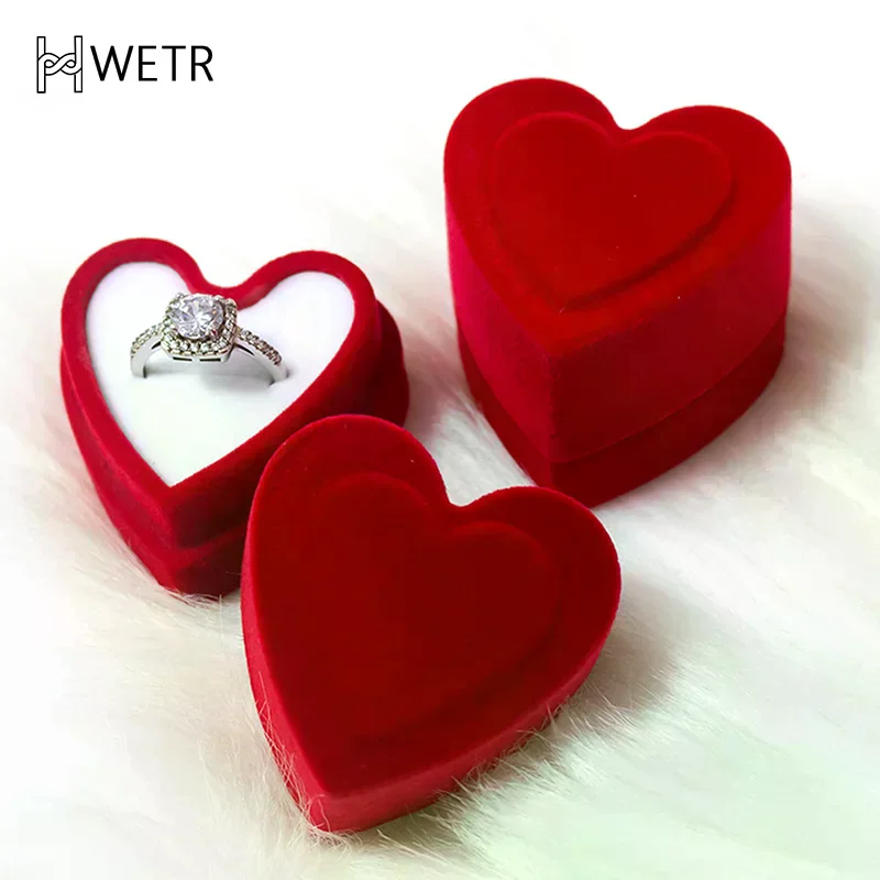 

Heart Shaped Ring Box Velvet Jewelry Display Gift Storage Case Wedding Engagement Proposal Anniversary Boxes