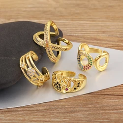 Nidin New Arrival Round/Cross/Elephant Shape Punk Style Open Rings Adjustable For Women Men Pave Colorful Zircon Jewelry Gifts