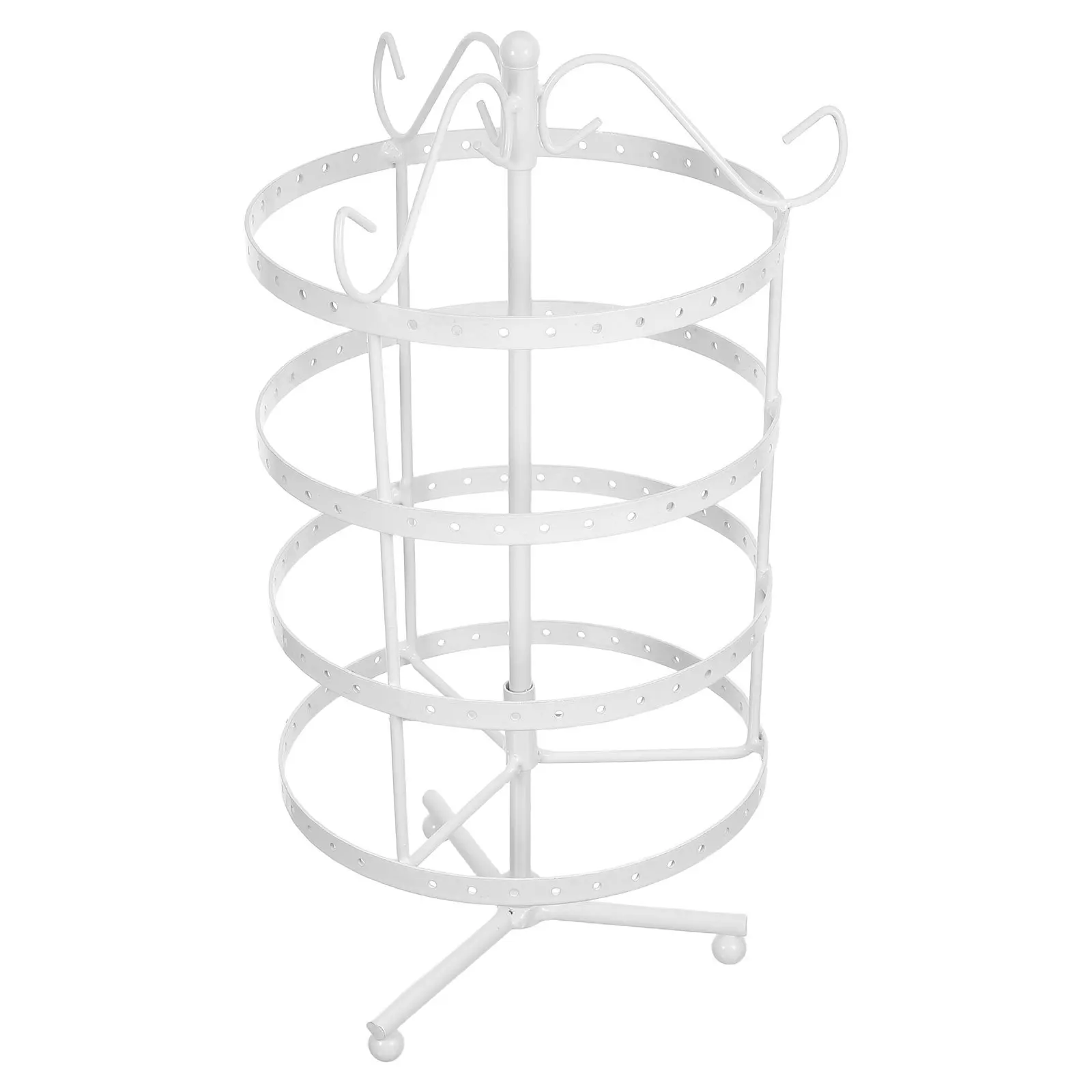 

4-Tier 144 Holes Round Rotating Earring Display Stand Metal Jewelry Rack Holder White for Store Home Earring Display Stand