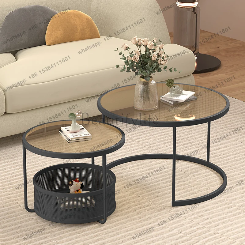 

Новый круглый кремовый ветер креативный диван для гостиной дома интегрированный комбинированный журнальный столик стеклянный круглый стол