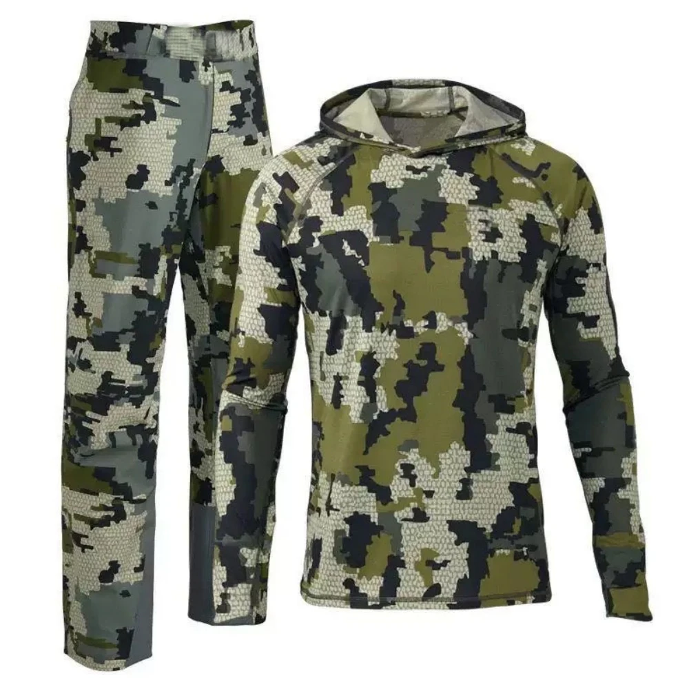 2024 Nieuw Camouflage-Vispak Voor Heren Met Capuchon En Capuchon Voor Buitensporten Camping Bergbeklimmen Pak Zonnebrandcrème, Ademend Trainingspak