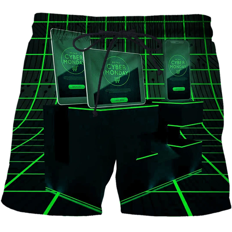 Zomer Board Shorts Ademend 3D Gedrukt Heren Shorts Zwembroek Ai Technologie Patroon Shorts Surf Snel Droog Strand Broek