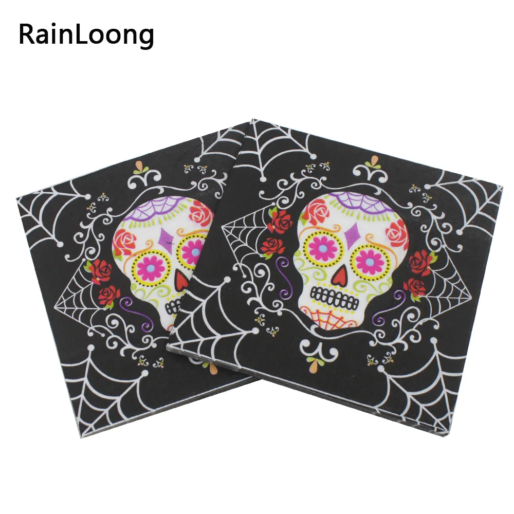 [RainLoong] Skull Print Paper Napkins For Punk Halloween Decoration Napkin Servilleta 33x33cm 1 pack  (20pcs/pack)