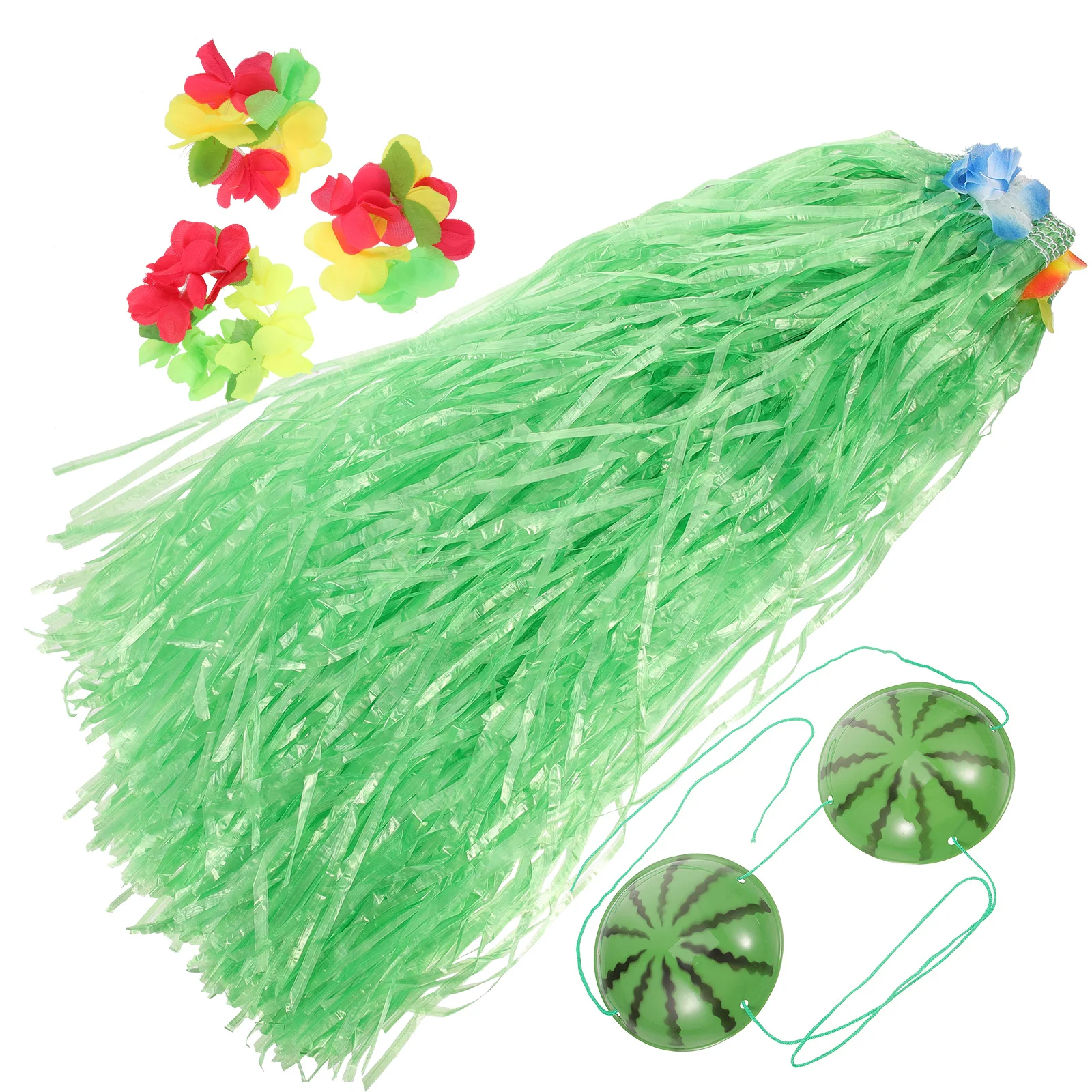 

1Set Hawaiian Grass Skirt Watermelon Bra Flower Headband Bracelets Luau Show Hula Skirt Adults Tropical Hawaiian Gifts