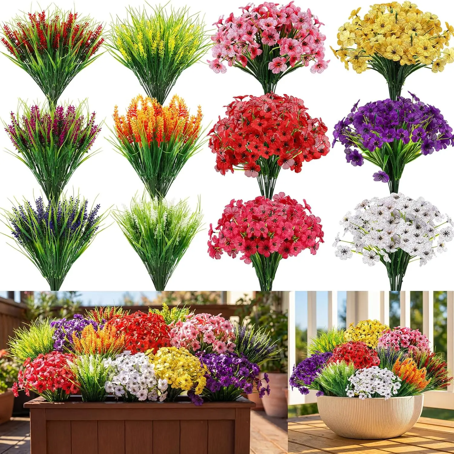 

48 Bundles Artificial Flowers for Outdoor Fake Flowers UV Resistant Fake Plastic Plants Faux Plants for Decoration Hangi
