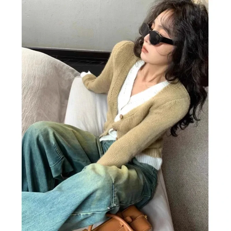 سترة تريكو غير رسمية برقبة على شكل حرف v موضة خريف 2025 معاطف نسائية أنيقة على الطراز الكوري بأكمام طويلة سترة محبوكة بقصة ضيقة #6