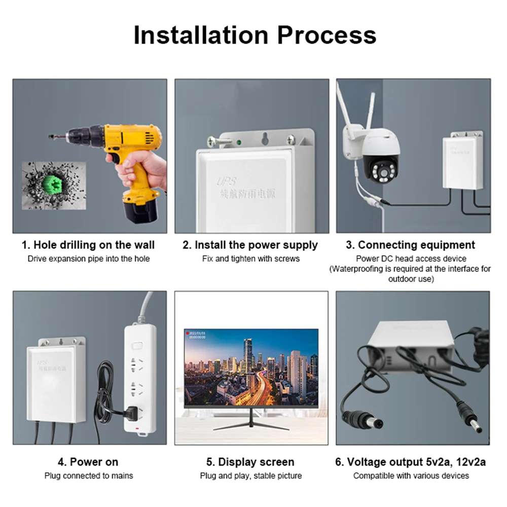 Système d'alimentation extérieure sans batterie, surveillance de la panne d'alimentation, caméra IP, sortie touristique UPS, alimentation d'endurance, 12V, 9V, 5V