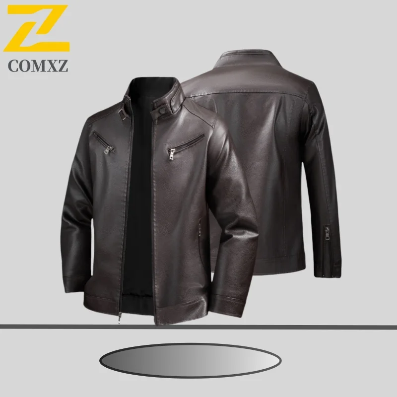 Vintage Men Leather Jacket Black Brown Thick Fleece Warm PU Faux Leather Jacket Slim Fit Men Motorcycle Coat Autumn Winter 2025