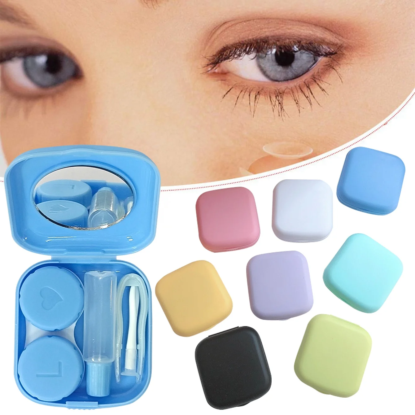 Colorful Contact Lens Case Lovely Pocket Mini Contact Lens Container with Mirror Tweezer Solution Bottle Portable Travel Size