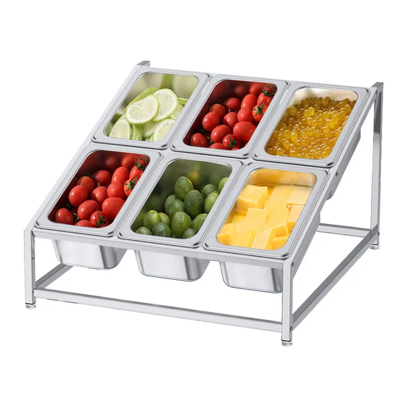 

Stainless steel condiment rack with 6 compartments, separated trays for hotel food storage
