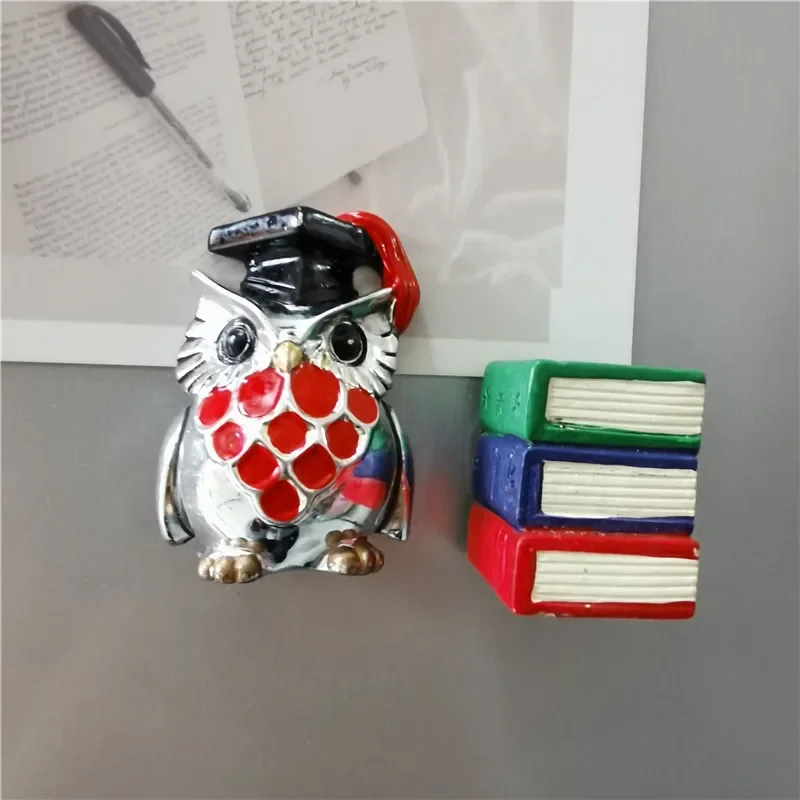 Owl Kitchen Decoration Fridge Magnet Athena's Pet Painted Electroplated Owl Dr. Germany Greece Spain Tourist Souvenirs Decor