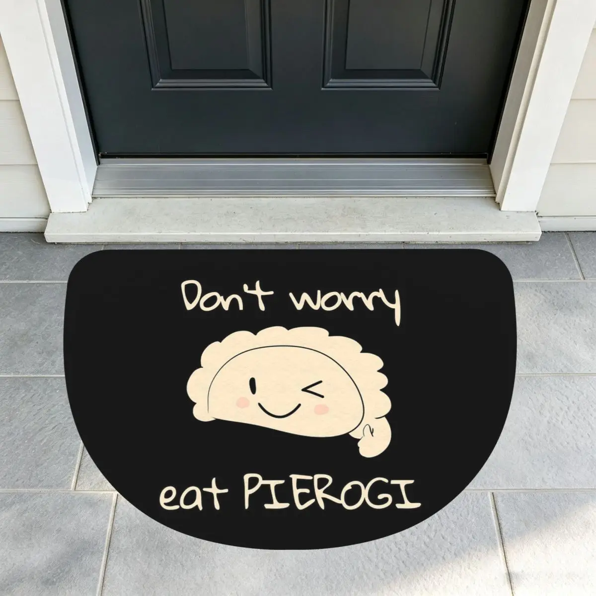 Don't Worry Eat PIEROGI Soft Flannel Half Round Doormat Non Slip Bathroom Mat Absorbent Floor Carpet for Garage