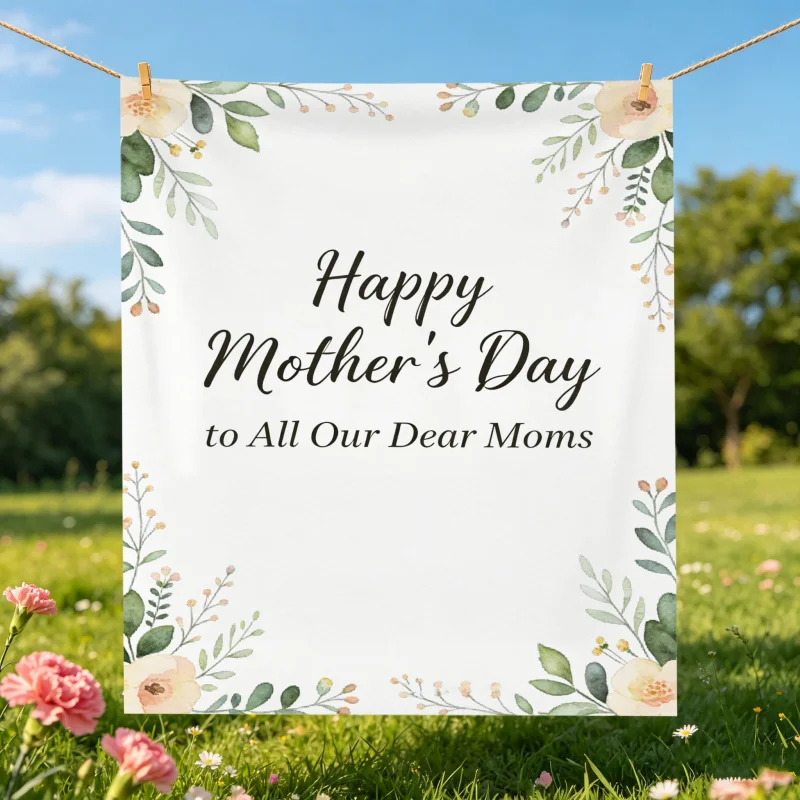Happy Mother's Day Carnations Lily Wreath Tapestry, Watercolor Polyester Wall Hanging Party Decoration Home Decoration