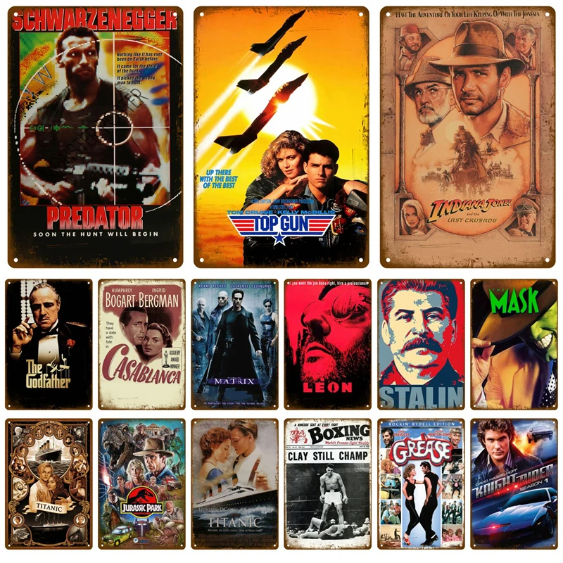 Letrero Metálico Vintage de Películas, Decoración Retro para Sala de Estar, Decoración de Pared Metálica, Decoración Industrial de Cine, Póster de Películas