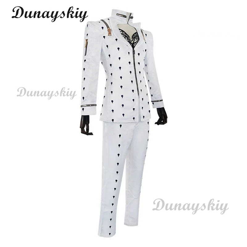 أزياء أنيمي غريبة برونو Bucciarati أزياء تنكرية باللون الأبيض والأسود زي موحد للنساء للهالوين شعر مستعار للمغامرة برونو مخصص