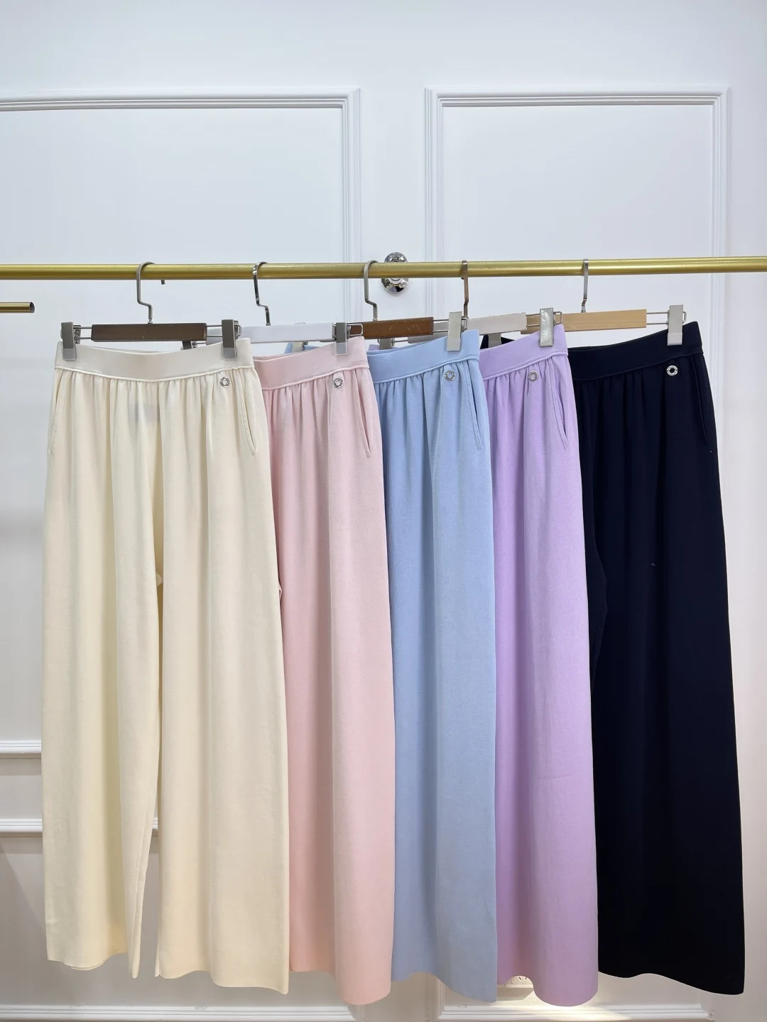 New Spring And Summer Knitted Wide-Leg Pants For Women High Waist Versatile Slim Straight Casual Trousers