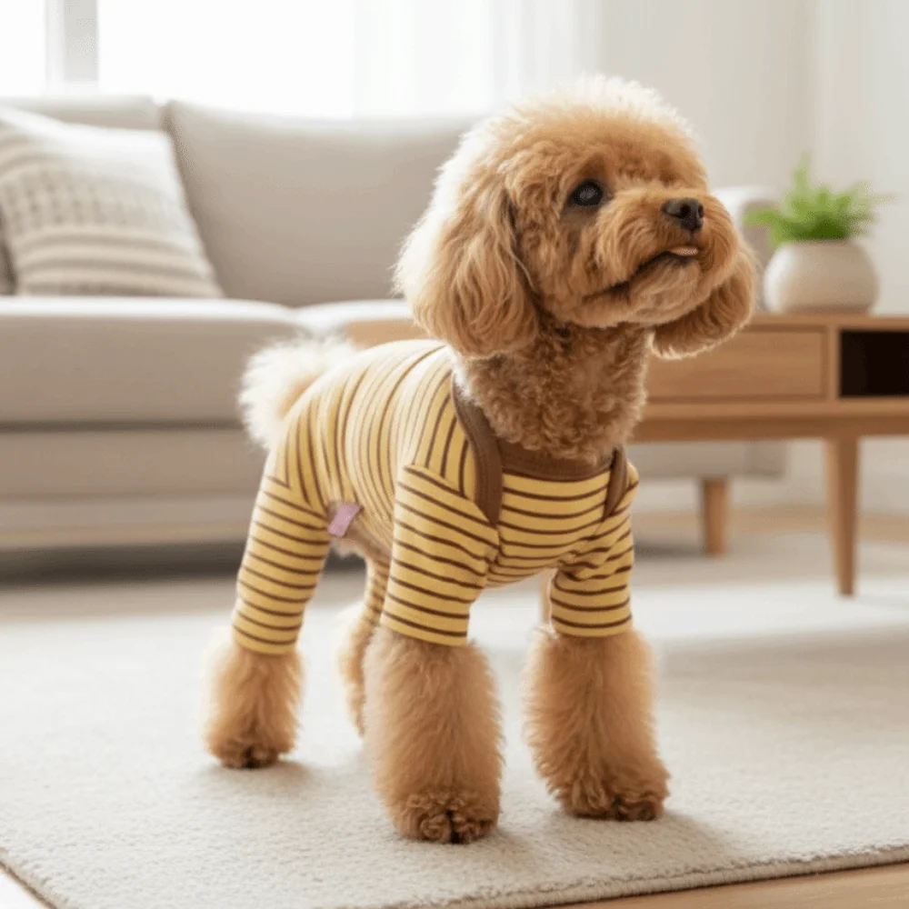 

Elastic Four-Legged Dog Pajamas Soft Long Sleeves Dog Jumpsuit Comfortable Anti-licking Striped Dog Base Shirt Belly Protection